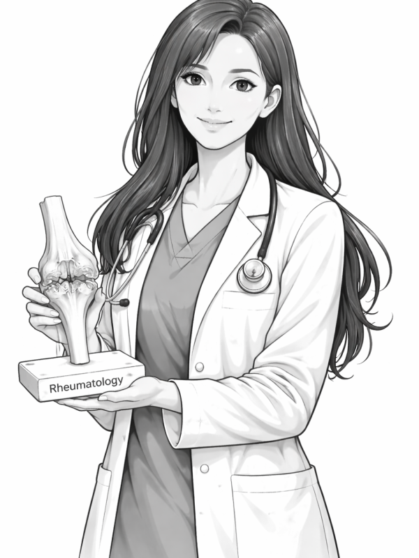 Rheumatologist with knee joint model